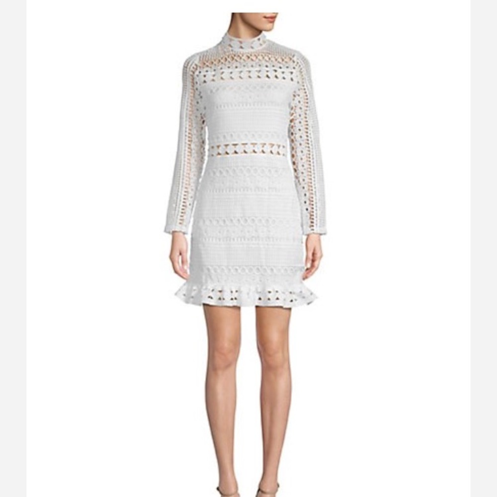 White long sleeve mock neck crochet mini dress - Picture 1 of 2